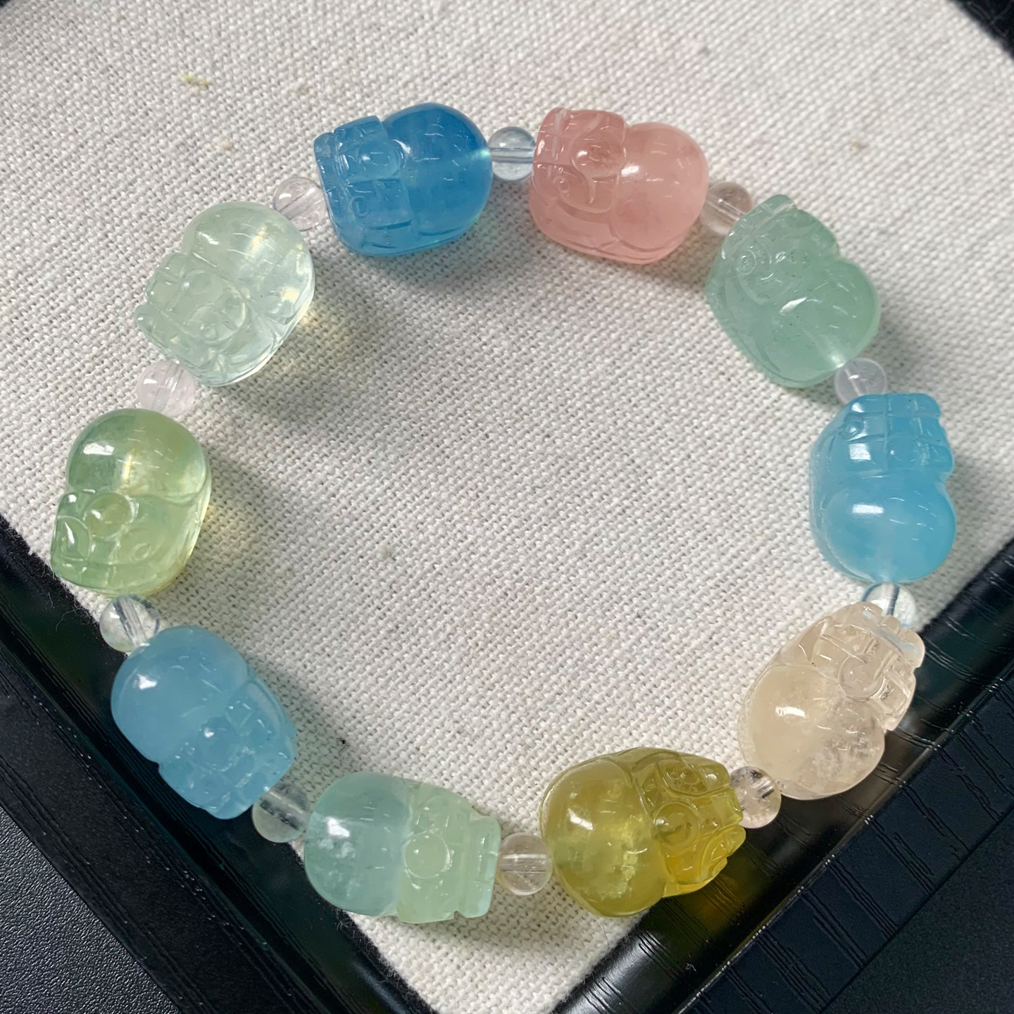 天然清新冰透摩根石貔貅随形手链绿柱石海蓝宝水晶手串饰品情侣女