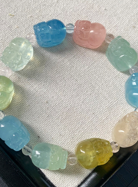 天然清新冰透摩根石貔貅随形手链