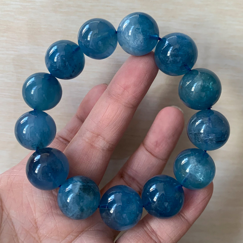 天然巴西糯体魔鬼蓝海蓝宝手链绿柱石水晶手串情侣饰品礼物男女生