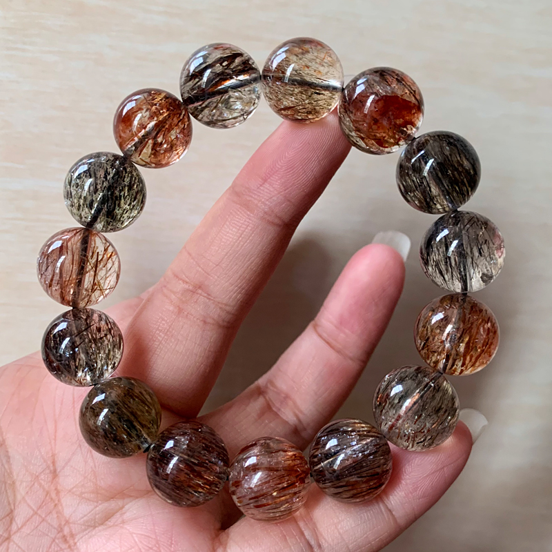 天然黑金超顺发三圈水晶手链饰品