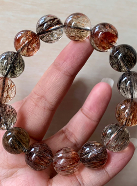 天然黑金超顺发单圈水晶手链饰品