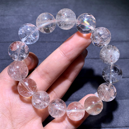 天然冰透胶花阿赛手链单圈白水晶彩虹冰片手串饰品生日送礼物男女