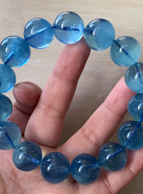 天然冰透海蓝宝手链单圈湛蓝色女