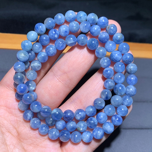 天然共生矿物蓝晶石三圈水晶手链一图一物饰品蓝海蓝宝手串礼物女