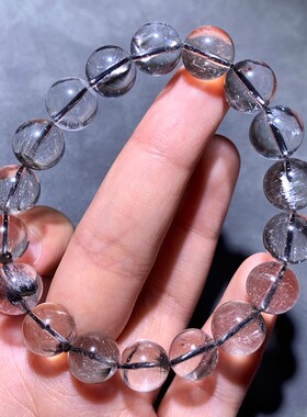 天然黑银钛晶手链水晶手串饰品女