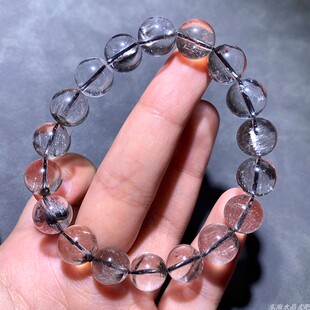天然黑银钛晶手链板猫眼黑发晶白银发晶水晶手串饰品男女单圈礼物