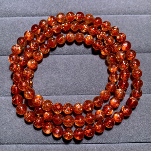 天然爆闪金太阳三圈手链云母片橙日光石水晶多圈手串男女饰品情侣