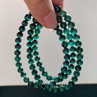 天然黑糖体蓝绿碧玺三圈手链巴西老矿宝石手串清新饰品礼物情侣款