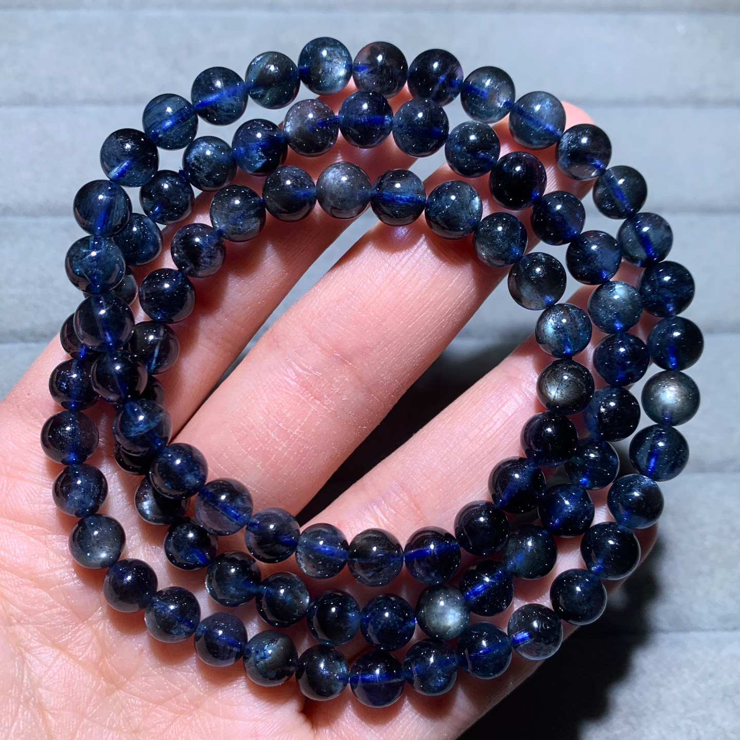 天然星光魔鬼蓝海蓝宝手链三圈云母闪片绿柱石水晶手串饰品礼物女