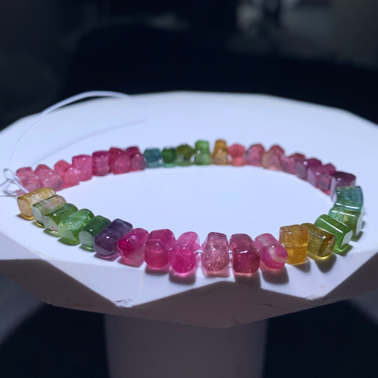 天然西瓜碧玺随形手链原石切割双色糖果色彩虹水晶手串送礼饰品女