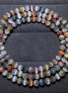 天然猫眼顺发彩兔毛三圈手链饰品