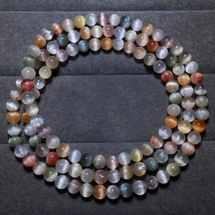 天然猫眼顺发彩兔毛三圈手链拉丝水晶发晶手串送礼物情侣款男女生