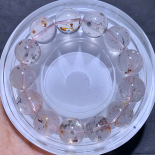 天然冰透黄铜矿单圈手链水晶黄铁矿石一物一图共生胶花手串饰品女