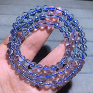 天然巴西冰透海蓝宝三圈手链清透