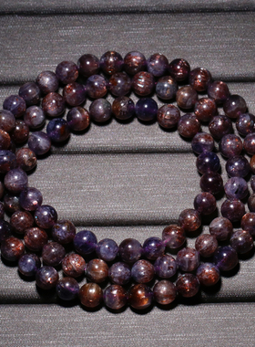 天然堇青石三圈手链草莓血滴佛珠