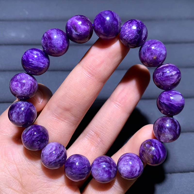 天然紫龙晶单圈手串俄罗斯查罗石水晶手链紫色原石情侣饰品礼物女