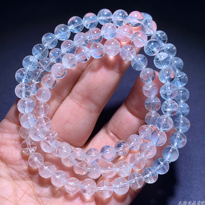 天然蓝针三圈异象水晶手链佛珠天使一物一图圆珠喜马白水晶饰品女