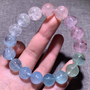 天然渐变摩根石冰透手链绿柱石海蓝宝橘蓝粉黄水晶手串饰品情侣款