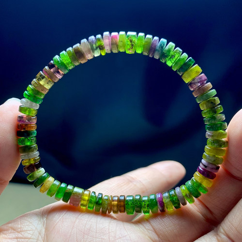 天然碧玺盘珠水晶手链蓝绿黄碧玺