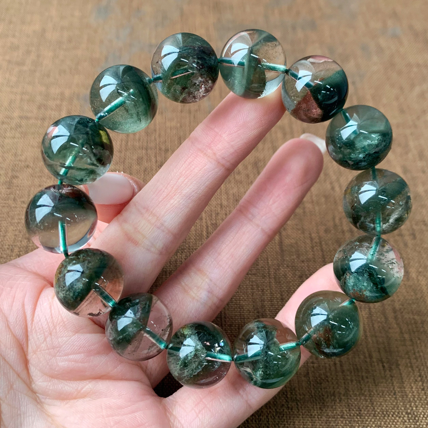 天然红绿幽灵水晶手串满天星半盆千层山绿宝石手链礼物饰品情侣女