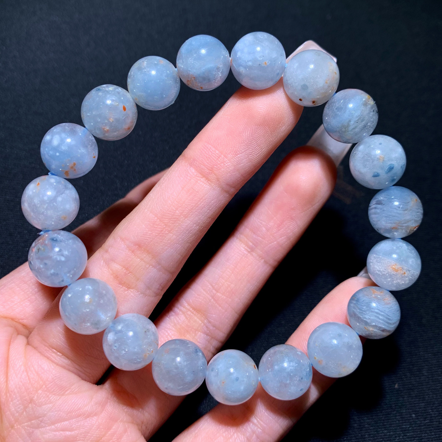 天然冰种蓝兔毛团团手串淡蓝发晶蓝绒发水晶手链百搭配饰礼物情侣