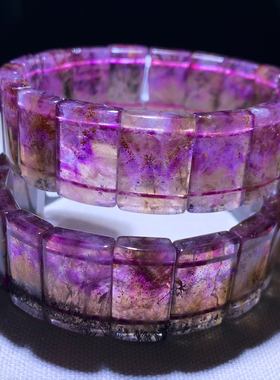 天然极光水晶手排紫幽灵金钛