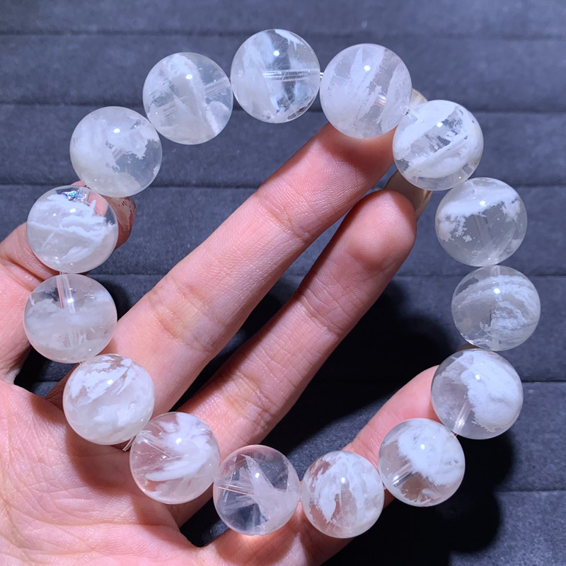 天然白婚纱雪花幽灵水晶手链单圈黄雪花嫩色聚宝盆手串饰品男女款
