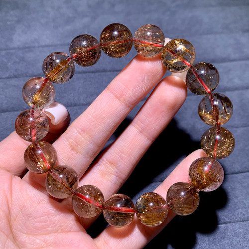 天然顺发冰透铜发晶单圈手链巴西