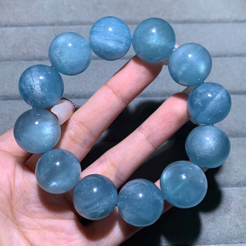天然星光海蓝宝魔鬼蓝手链冰透绿柱石闪片水晶手串送礼物饰品情侣
