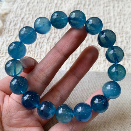 天然星光魔鬼蓝海蓝宝手链巴西绿柱石水晶手串百搭饰品闺蜜礼物女