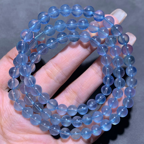天然冰透海蓝宝三圈手链水晶饰品