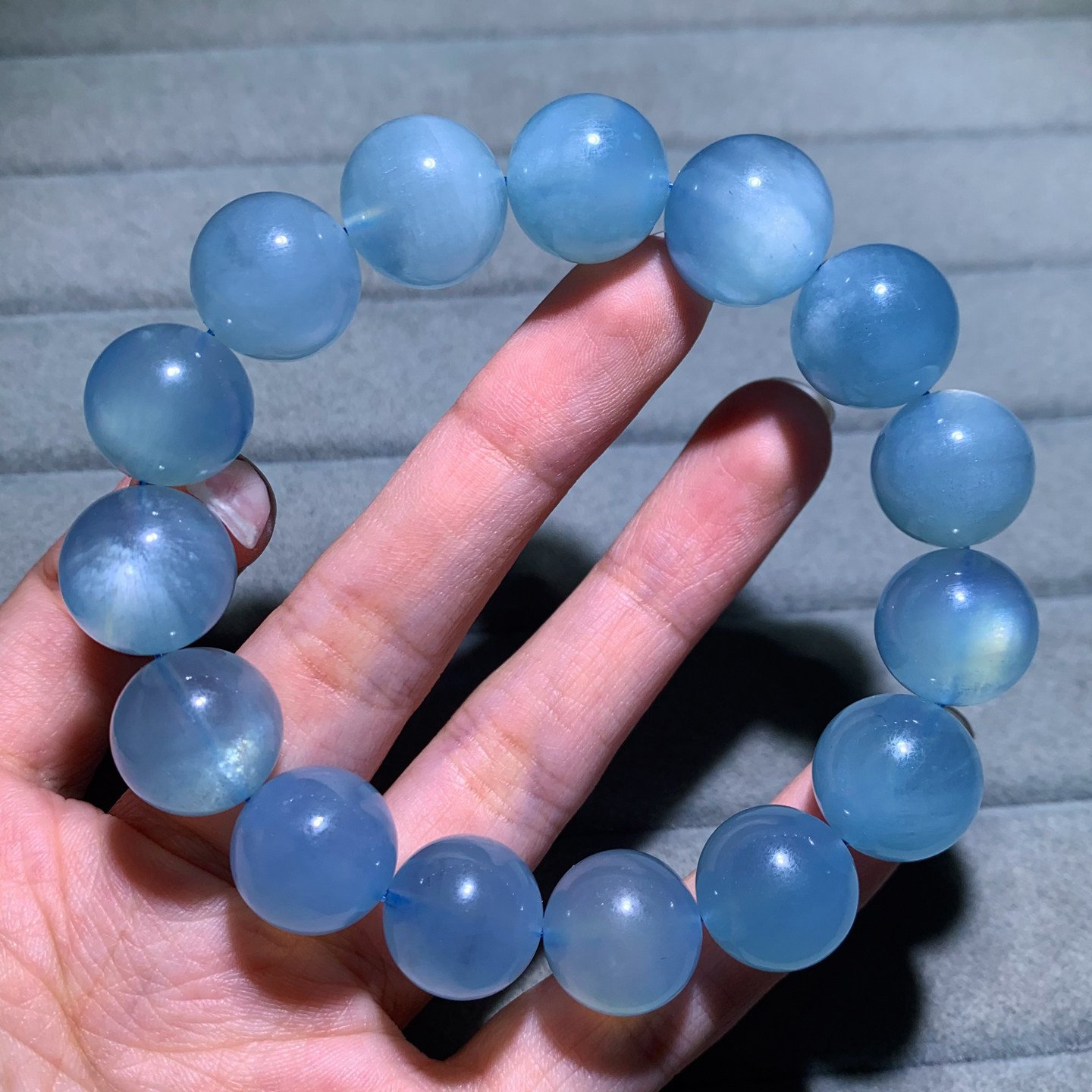 天然星光海蓝宝手链巴西共生矿物魔鬼蓝水晶绿柱石手串饰品情侣女