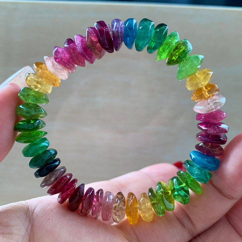 天然碧玺随形单圈手链刻面盘珠西瓜碧玺手串水晶饰品一物一图礼物