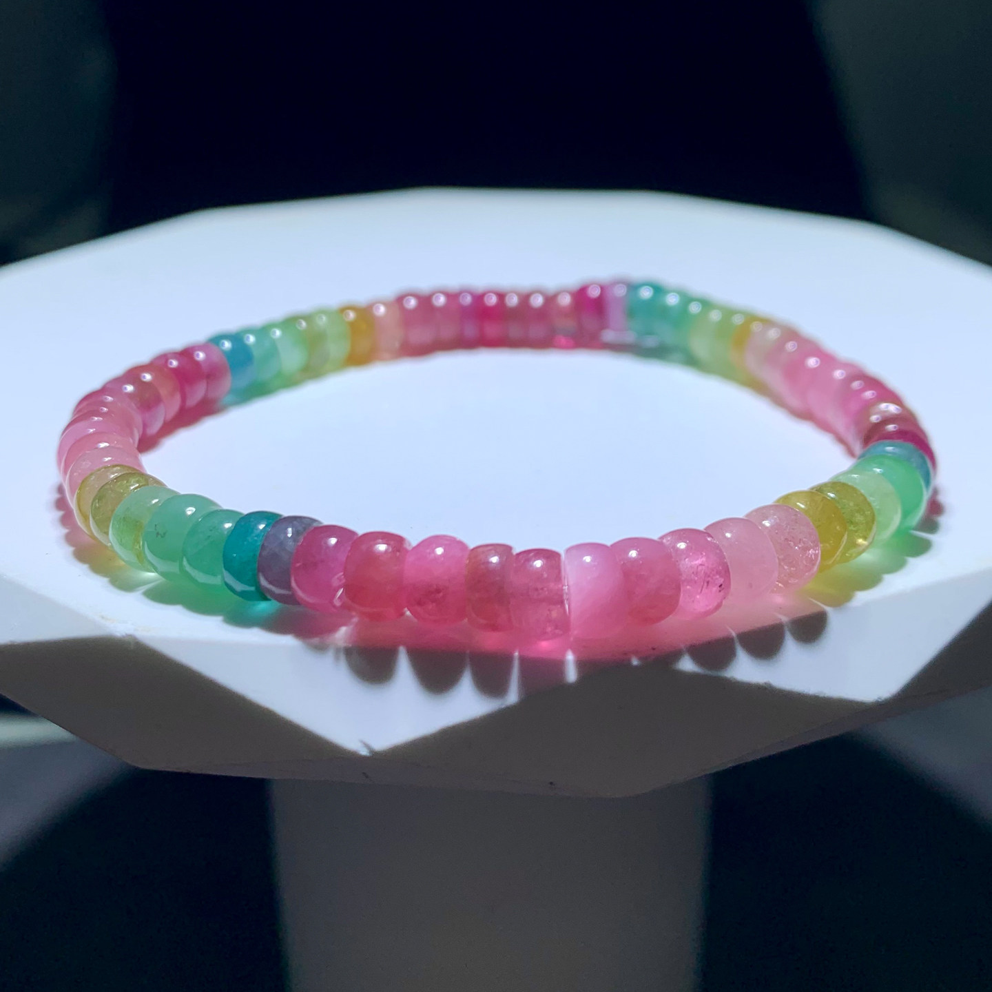 天然巴西马卡龙色碧玺盘珠手链老矿糖果渐变彩虹色宝石手串水晶女