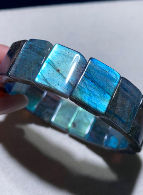 天然彩光拉长石手排冰种强光灰月光石手串水晶情侣款男女饰品礼物