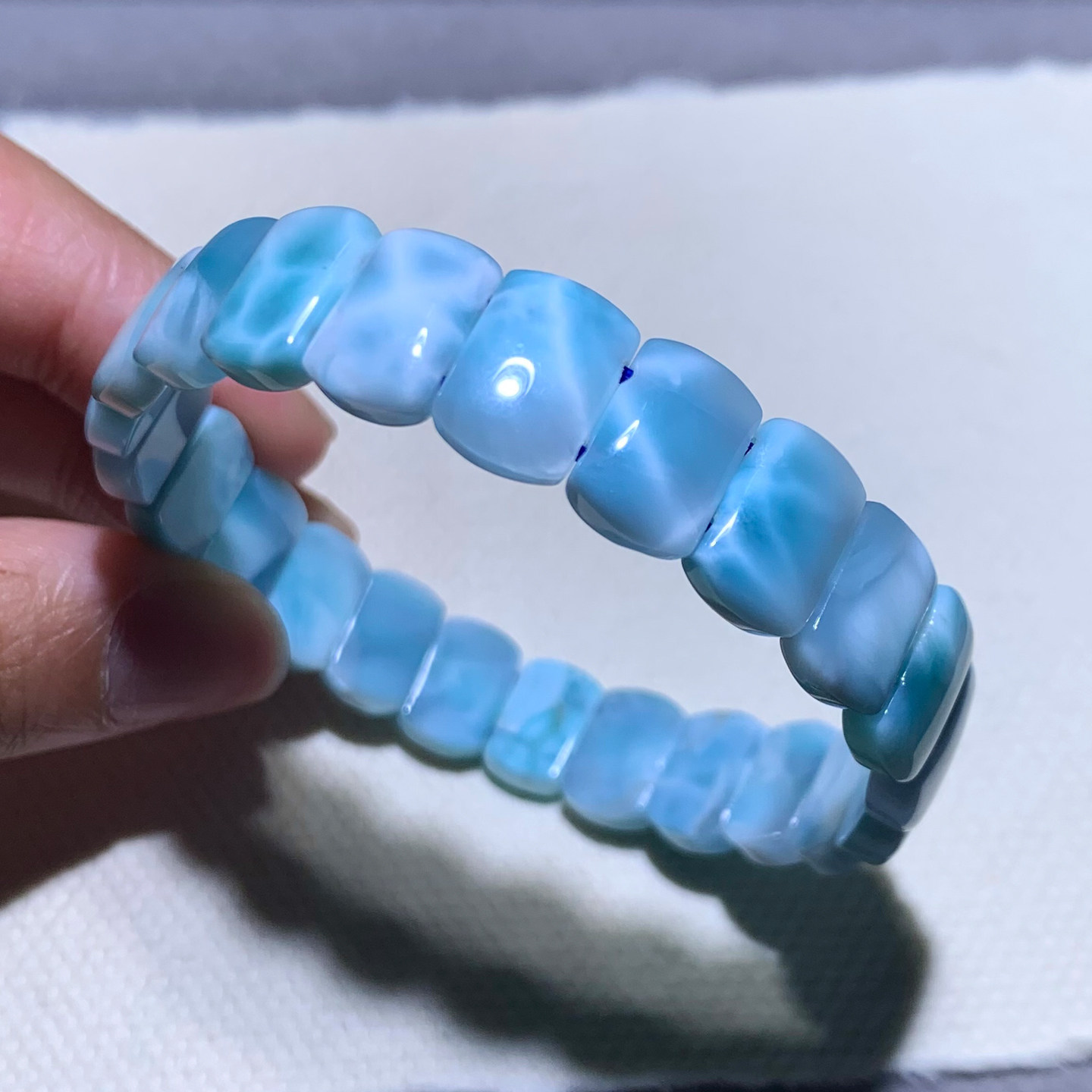 天然拉利玛海纹石手排淡蓝水晶女