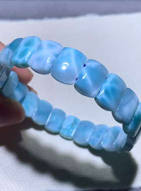 天然拉利玛海纹石手排淡蓝水晶女