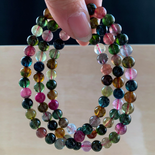 天然老矿碧玺三圈佛珠手链时尚水晶多圈手串饰品礼物送男女情侣款