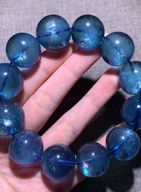 巴西天然冰透云母星光海蓝宝手链