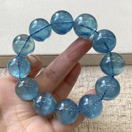 天然巴西海蓝宝手链湛蓝绿柱石云母片水晶魔鬼蓝手串饰品礼物情侣