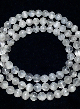 天然白兔毛水晶三圈手链饰品男女