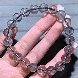 天然黑银钛晶单圈手链黑发晶板猫眼水晶手串白银发晶饰品男女礼物