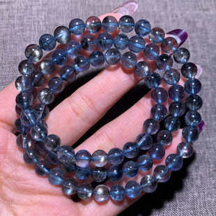 天然云母星光魔鬼蓝海蓝宝三圈手链水晶绿柱石手串送礼物送男女款