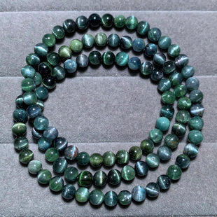 天然巴西猫眼老矿蓝碧玺三圈手链蓝绿饰品水晶手串情侣款礼物男女