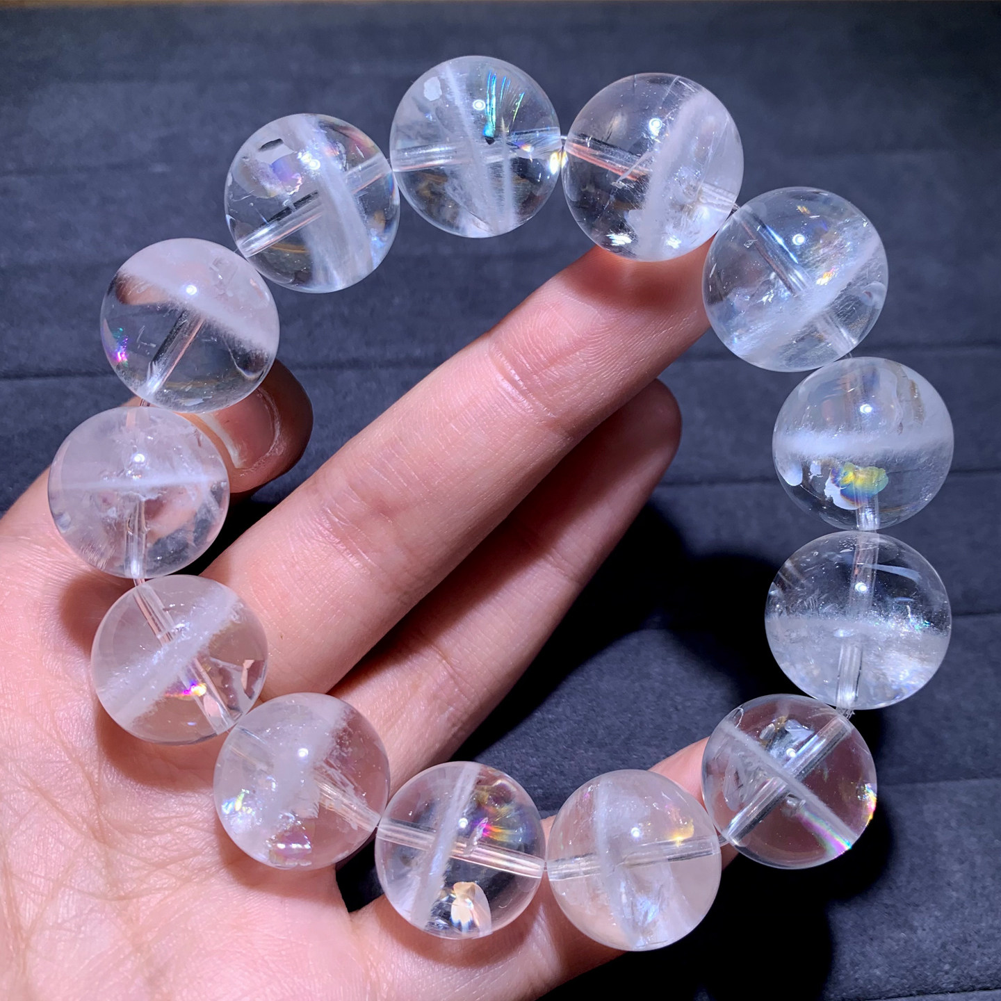 天然彩虹白幽灵大颗粒手链礼物女