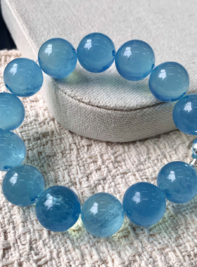 天然冰透海蓝宝泡泡珠牛鼻孔手链