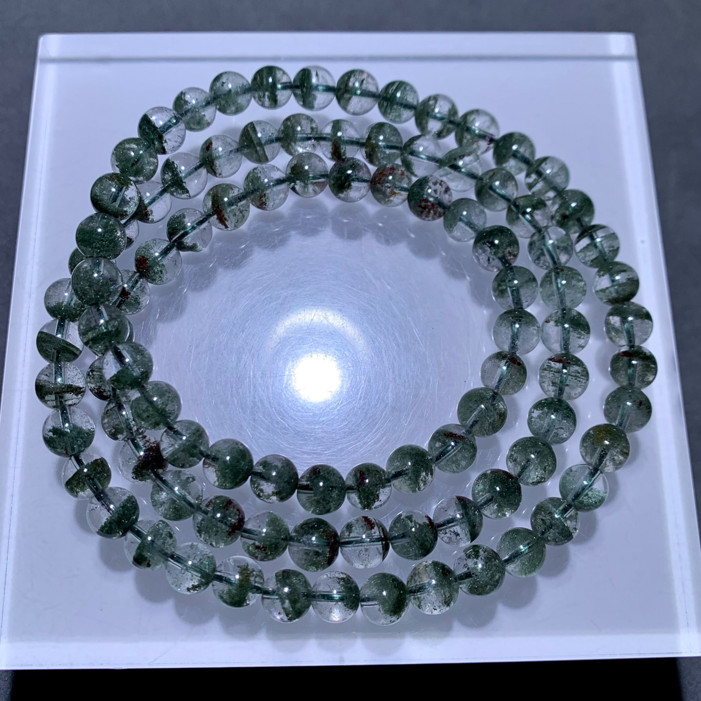 天然巴西冰透绿幽灵水晶三圈手链绿红幽灵聚宝盆千层山手串时尚女