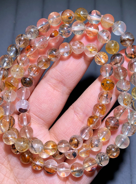 天然胶花小树三圈黄金树手链水晶