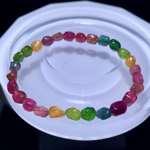 天然糖果色彩虹碧玺随形单圈手链彩宝冰透饰品送礼情侣款一物一图