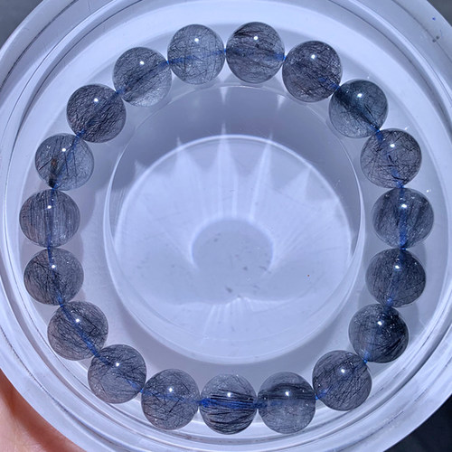 天然冰透顺发蓝钢丝发晶手链礼物